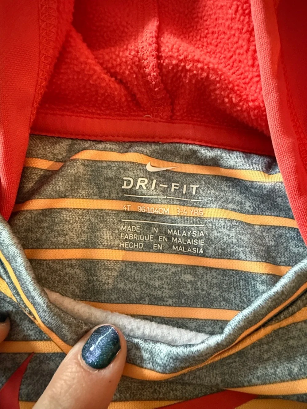Nike Kids Hooded‎ Long-Sleeve Top in Gray and Coral Stripes Size 4T